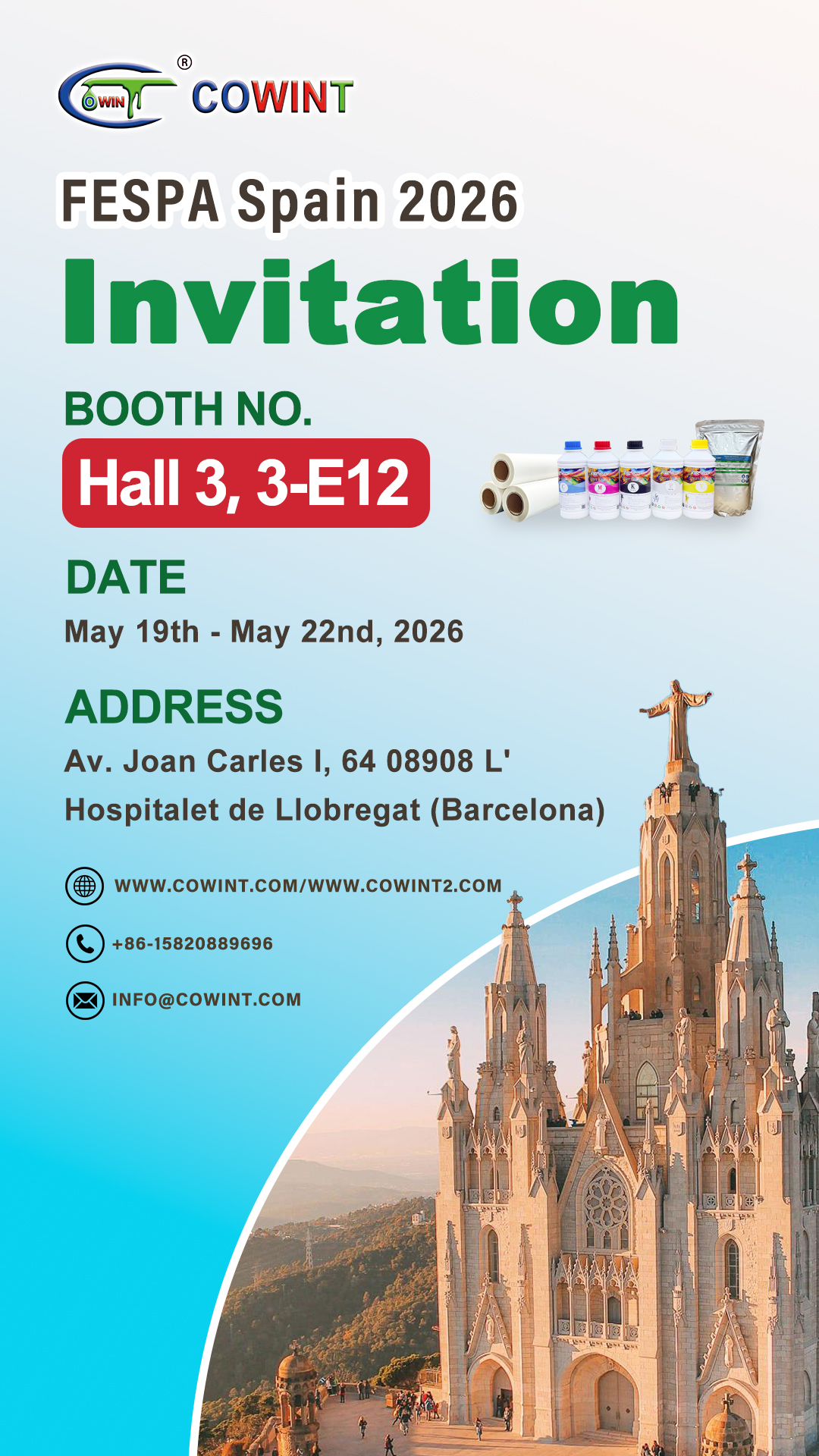 Meet COWINT at FESPA Spain 2026 | Booth 3-E12, Barcelona – Your Reliable DTF Printing Supplies & Equipment Supplier