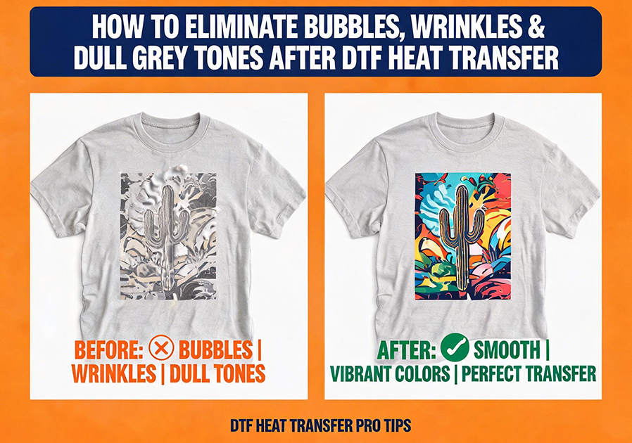 How to Eliminate Bubbles, Wrinkles & Dull Grey Tones After DTF Heat Transfer